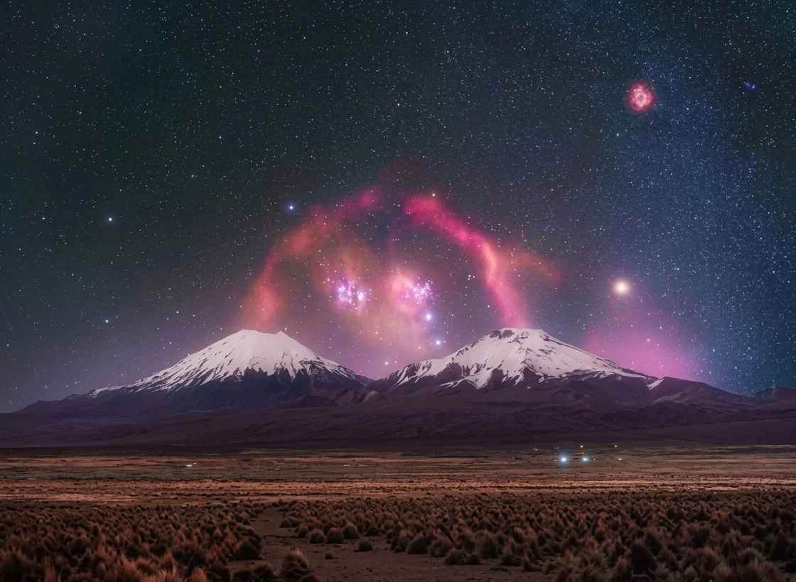 NASAAAA Estrellas sobre volcanes gemelos en Bolivia. Foto: Gonzalo Laserna.